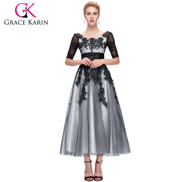 Grace Karin Hot Sell Black Lace Mãe dos vestidos de noiva com mangas CL6051-1